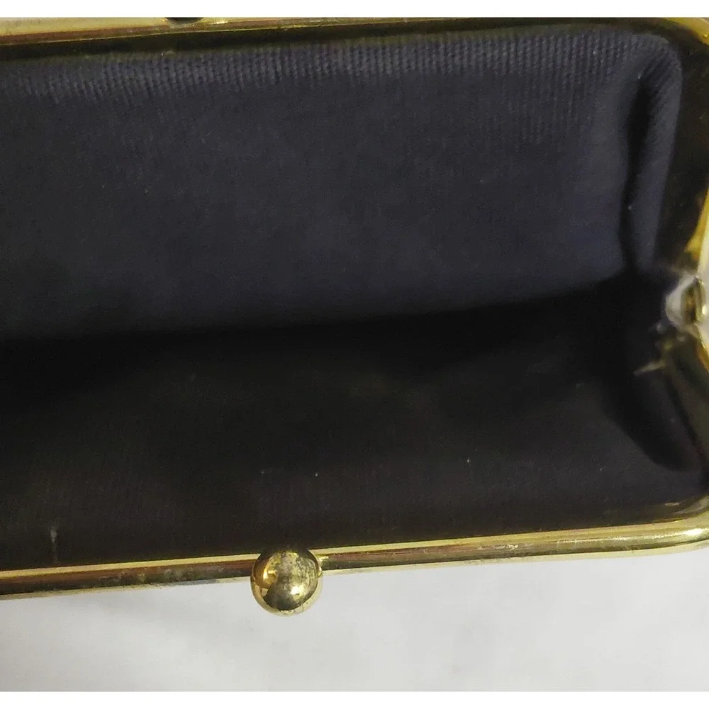 Vintage Buxton Genuine Leather Kiss Lock Coin Purse Taupe Gold Frame